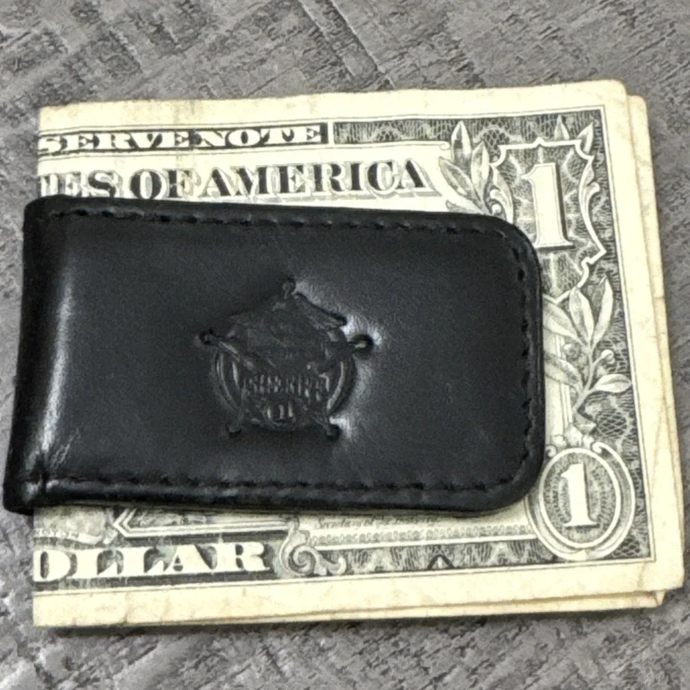 Harley Davidson Sheriff Badge Leather Black Money Clip Bar Shield‎ Rare Biker